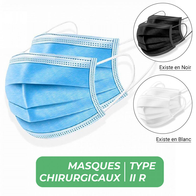 Masque Chirurgical Jetable Noir Type II - Protection Efficace